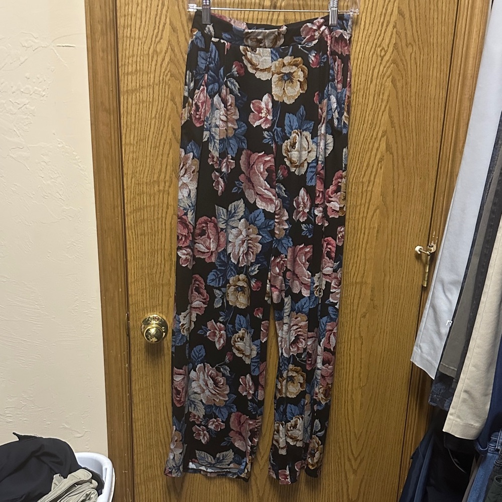 4 for $10 item Piphany Floral Wide Leg Pants - Black, Pink, Blue, Yellow